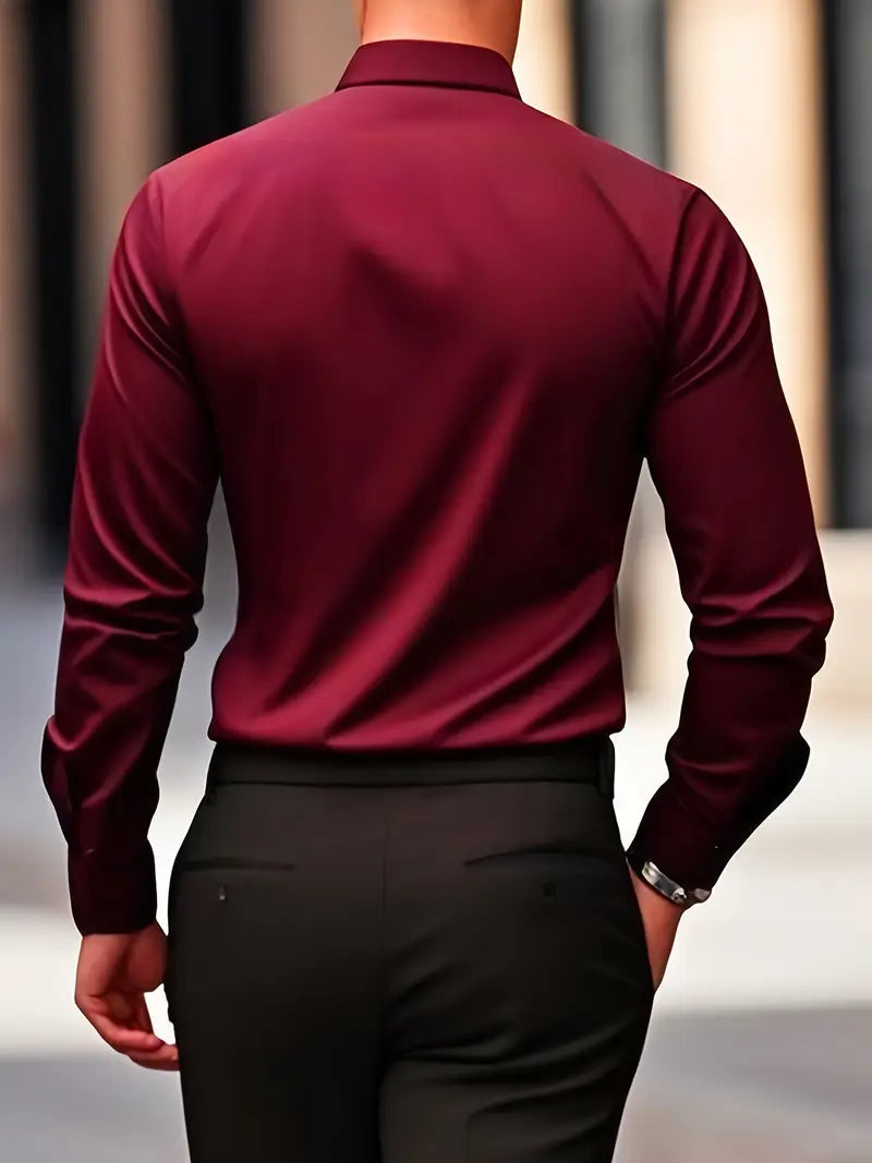 Fall Slim Fit Breathable Long Sleeve Dress Shirt for Men
