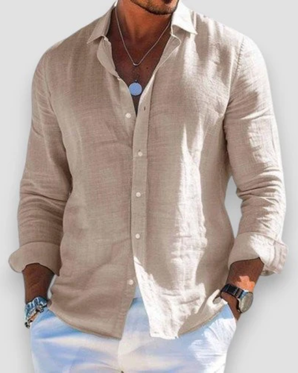 Lightweight long sleeve summer shirt in khaki