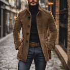 Fall Corduroy Stand Collar Button Front Short Coat for Men