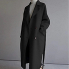 Winter Wool Feel Belted Long Wrap Coat for Women in Black