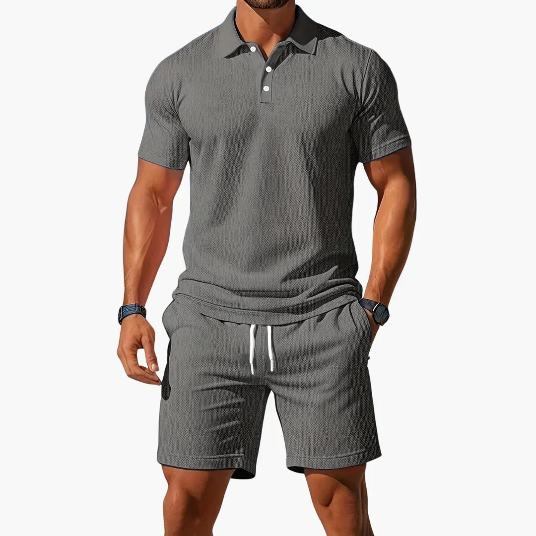 Tailored polo and streamlined shorts set in light gray