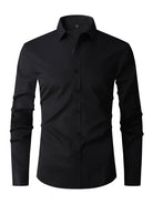 Fall Long Sleeve Semi Formal Button Up Dress Shirt for Men in Black
