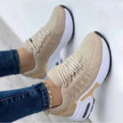 Fall Lightweight Air Cushion Walking Sneakers for Women in Beige