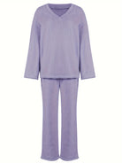 Lounge Set Womens Two Piece V Neck Top Wide Leg Trouser Soft Knit