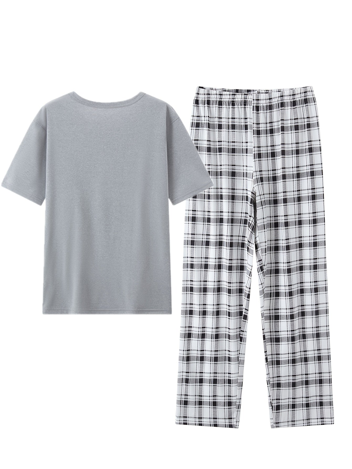 Lounge Set Womens Two Piece Checkered Short Sleeve Top Pyjama Pant