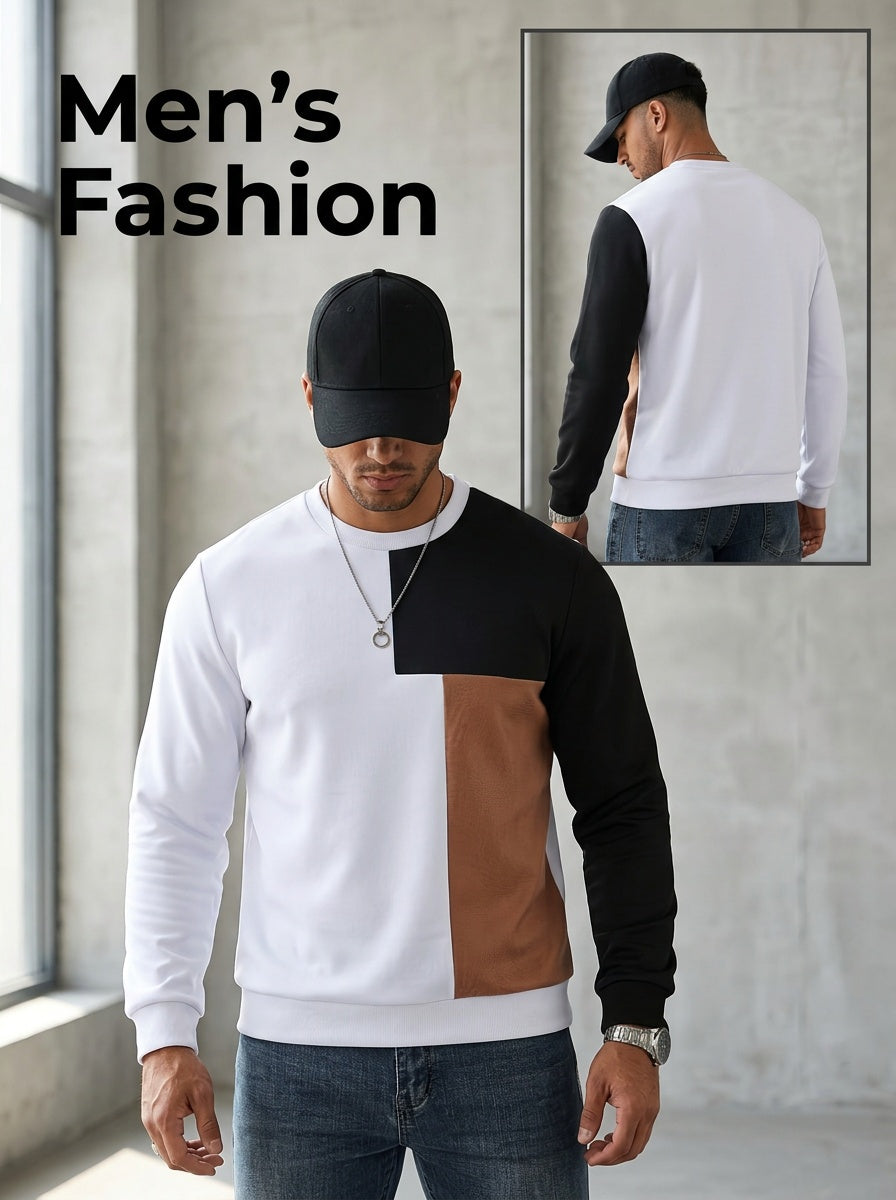 Sweatshirt Mens Colour Block Round Neck Pullover Contrast Panel