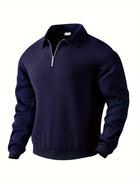 Fall Textured Geometric Polo Collar Quarter Zip Sweater for Men in Navy Blue