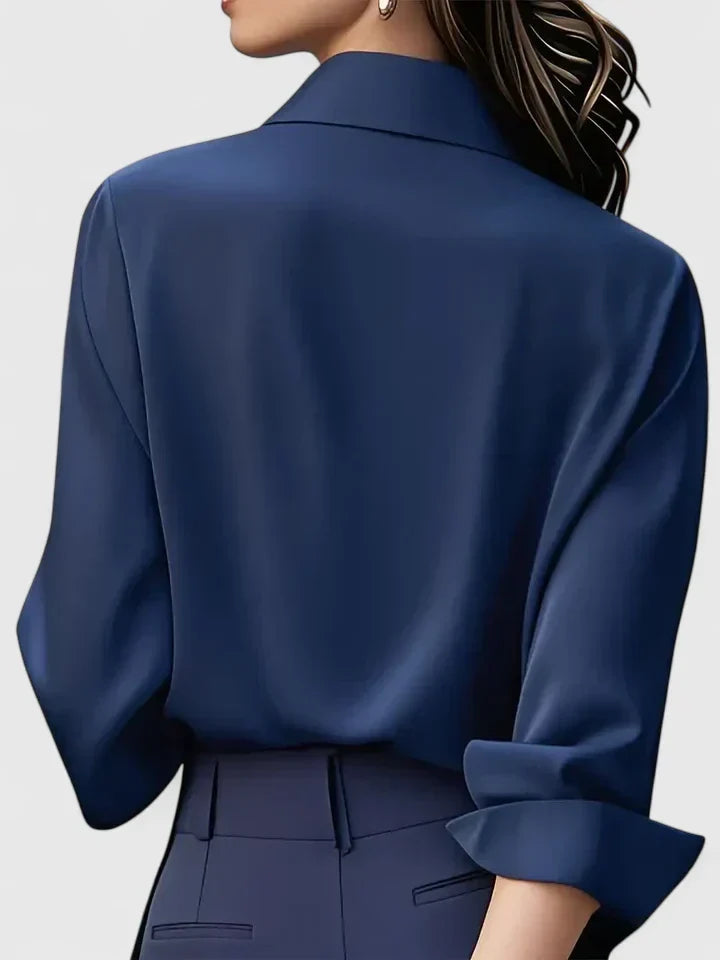 Fall Hidden Placket Curved Hem Long Sleeve Shirt for Women