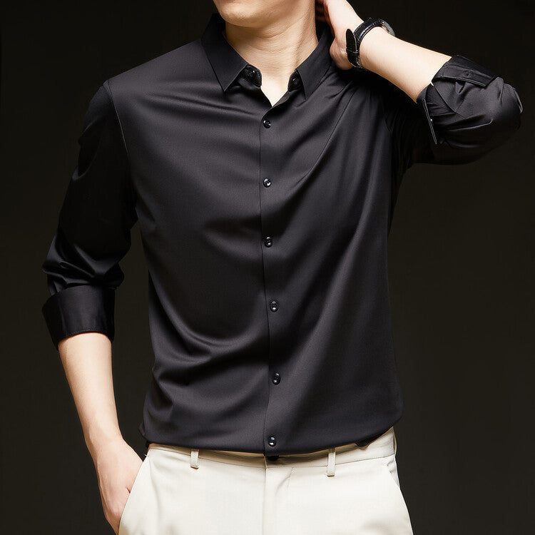 Fall Slim Fit Lightweight Button Up Dress Shirt for Men in Black