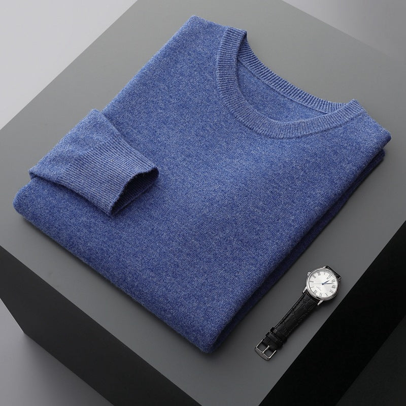 Fall Cashmere Feel Knit Crew Neck Sweater for Men in Steel Blue