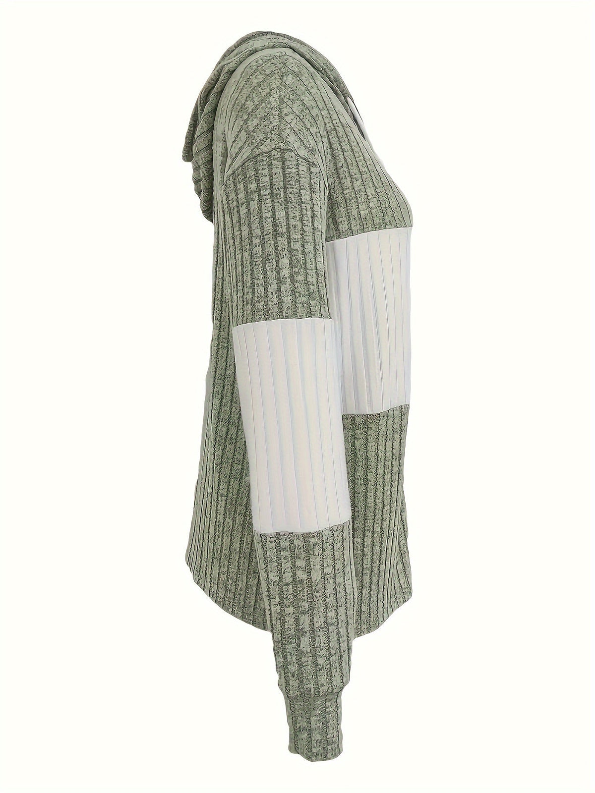 Zip Hoodie Womens Colour Block Ribbed Texture Full Zip Soft Warm