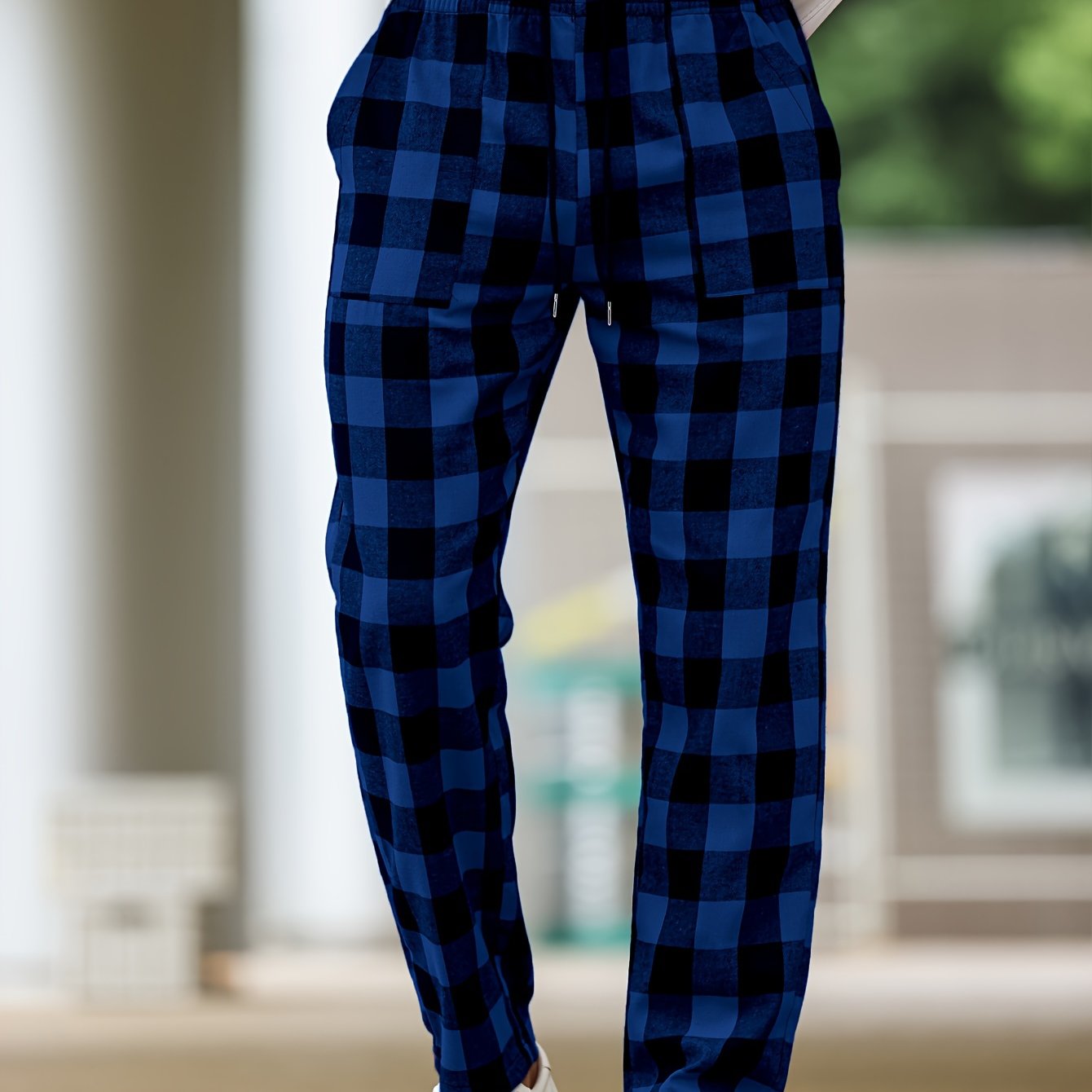 Lounge Pants Mens Plaid Pyjama Bottoms Relaxed Elastic Waist Soft