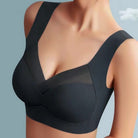 Seamless Push Up Wide Strap V Neck Bra for Women in Black
