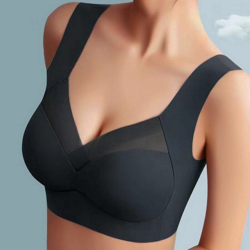 Seamless Push Up Wide Strap V Neck Bra for Women in Black