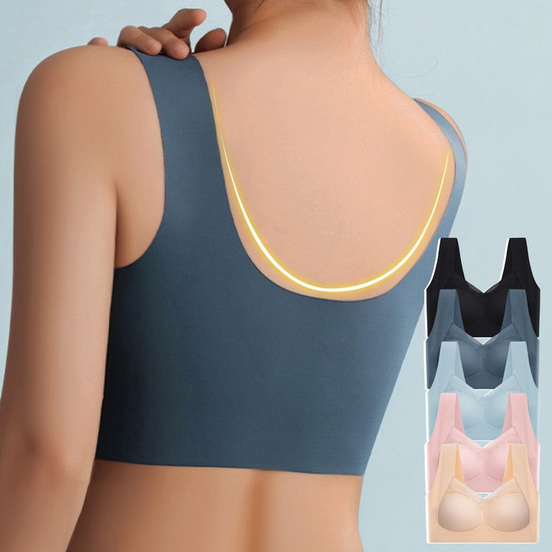 Seamless Push Up Wide Strap V Neck Bra for Women