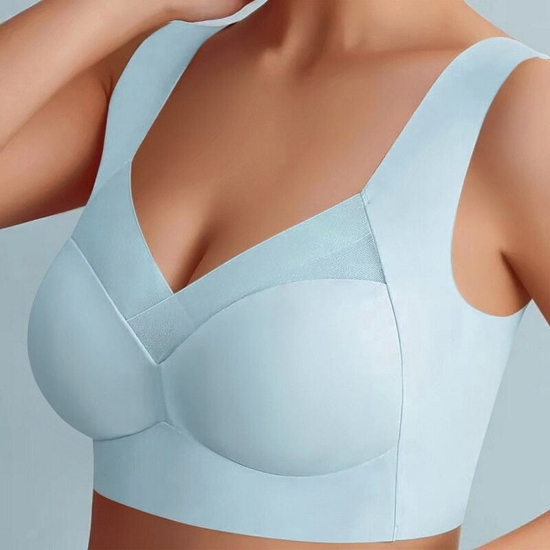 Seamless Push Up Wide Strap V Neck Bra for Women in Light Blue