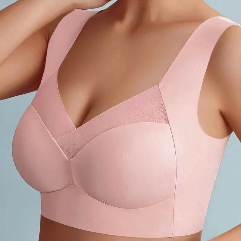 Seamless Push Up Wide Strap V Neck Bra for Women in Pink