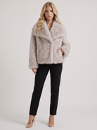 Faux Fur Jacket Womens Shawl Collar Open Front Long Pile
