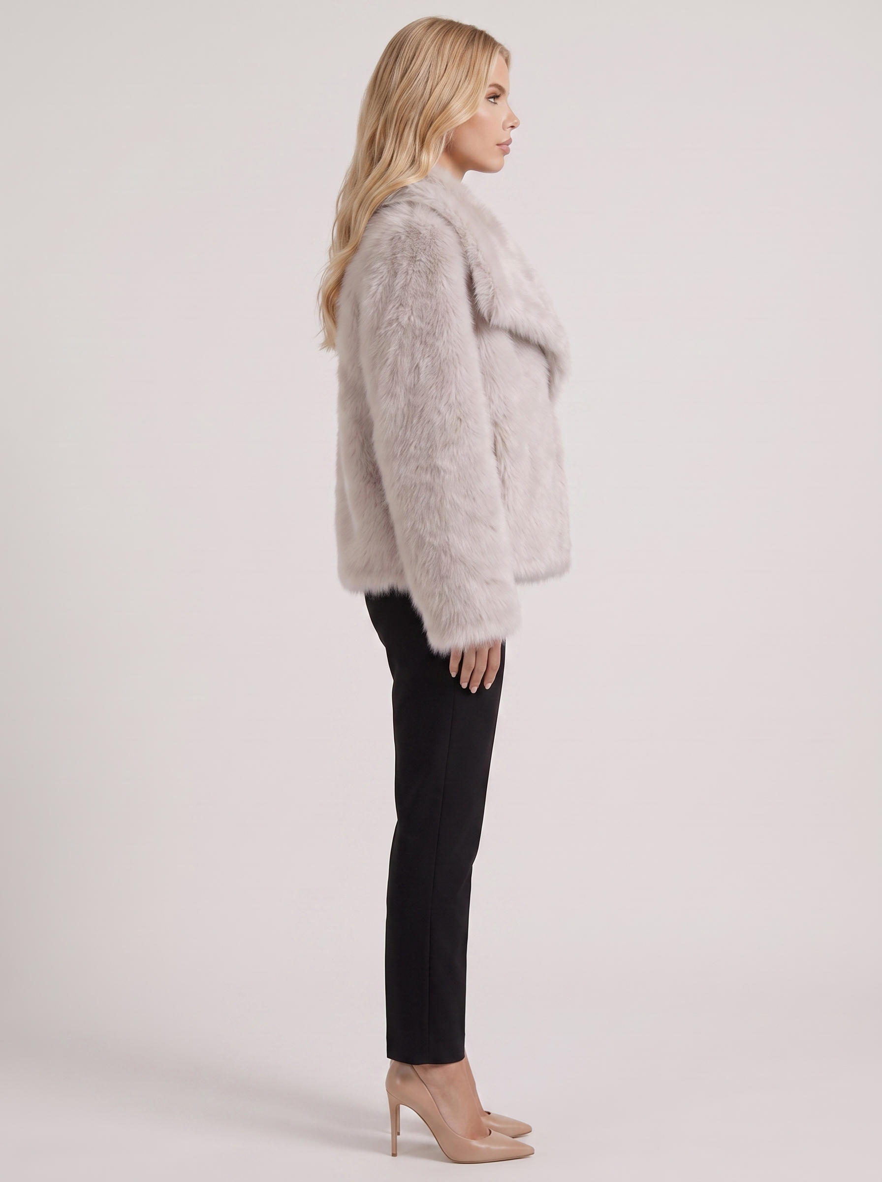 Faux Fur Jacket Womens Shawl Collar Open Front Long Pile