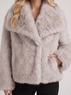 Faux Fur Jacket Womens Shawl Collar Open Front Long Pile