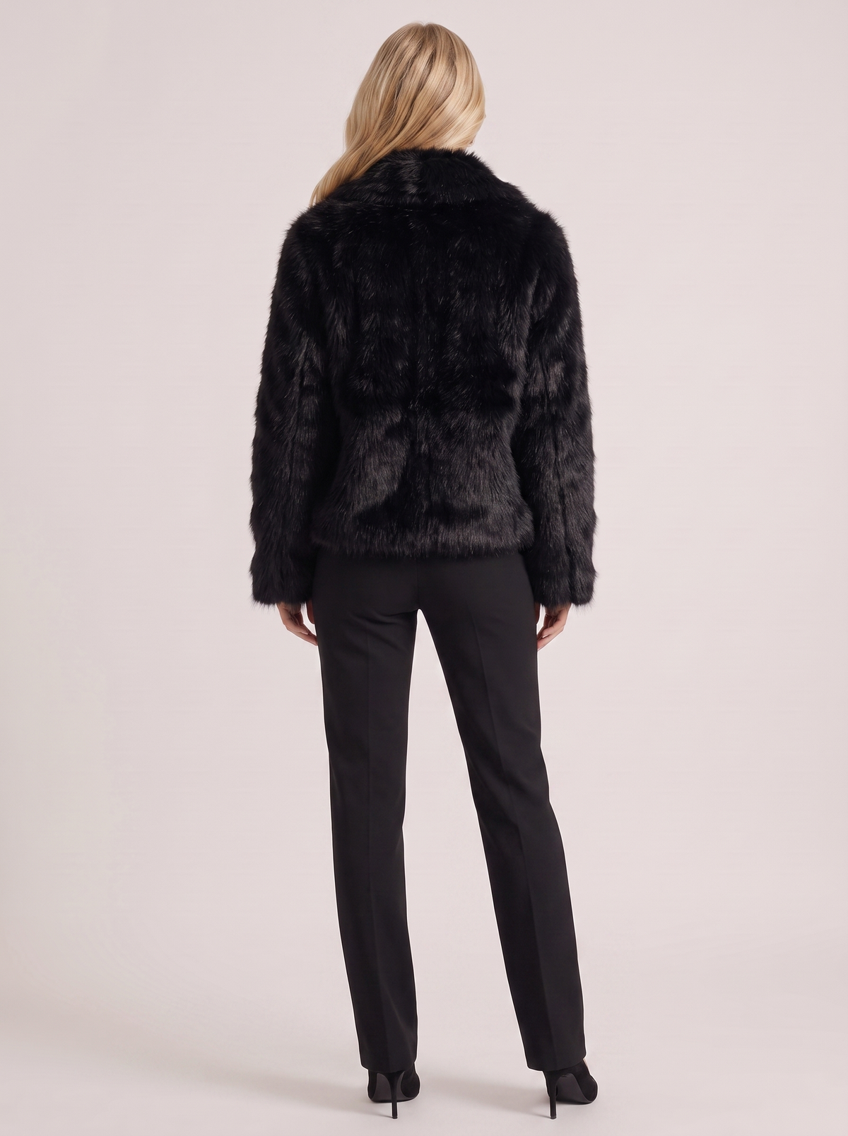 Faux Fur Jacket Womens Shawl Collar Open Front Long Pile