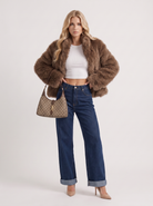 Faux Fur Jacket Womens Shawl Collar Open Front Long Pile