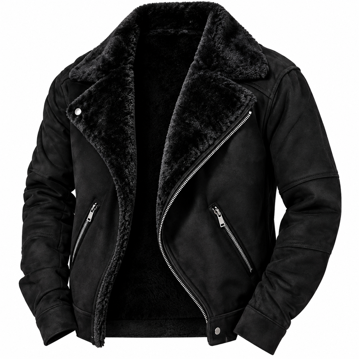 Sherpa Jacket Mens Plush Lined Winter Zip Front Rugged Warm Coat