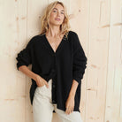Fall Cashmere Feel Oversized V Neck Cardigan for Women in Black