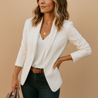 Fall Matte Notch Lapel Button Front Blazer for Women in White