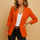 Fall Matte Notch Lapel Button Front Blazer for Women in Orange