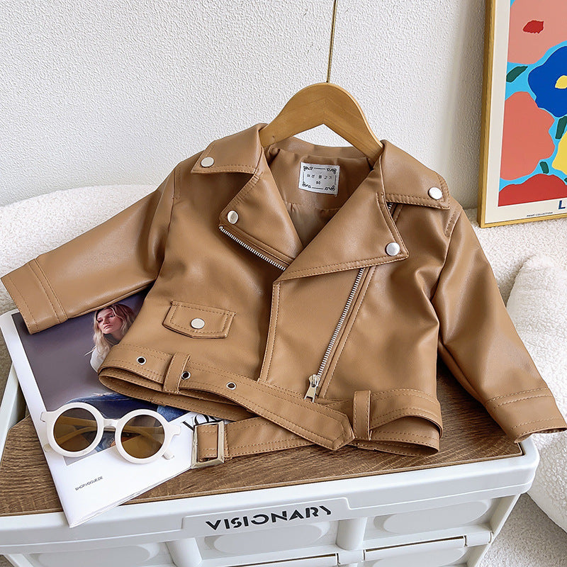 Boy's Faux Leather Zip-Up Jacket with Flap Pockets