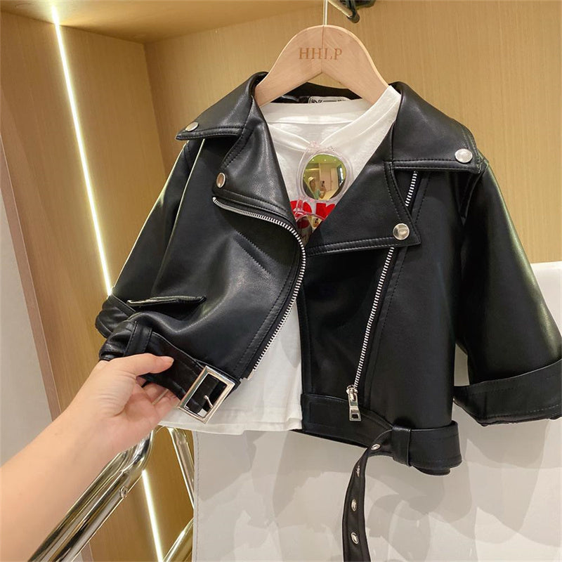Boy's Faux Leather Zip-Up Jacket with Flap Pockets