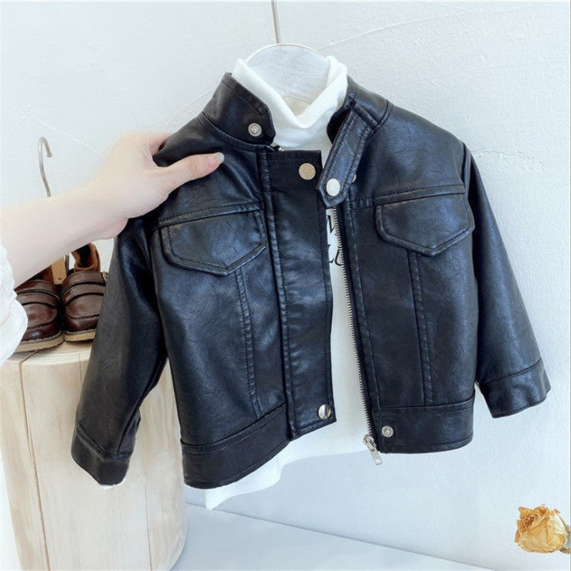Boy's Faux Leather Zip-Up Jacket with Flap Pockets