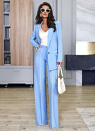 Fall Tailored Blazer and Wide Leg Pant Suit for Women in Light Blue