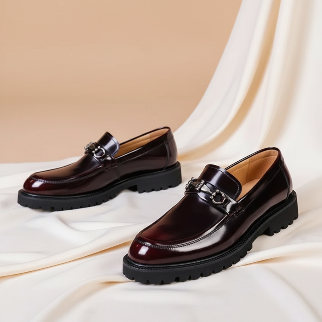 Polished leather horse bit dress loafer, view 3
