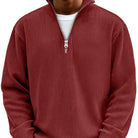 Half zip high neck textured knit sweater in red