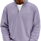 Half zip high neck textured knit sweater in purple