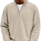 Half zip high neck textured knit sweater in khaki