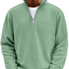 Half zip high neck textured knit sweater in green