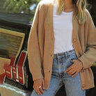 Fall Cashmere Feel Oversized V Neck Cardigan for Women in Camel