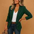 Fall Matte Notch Lapel Button Front Blazer for Women in Green