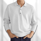 Fall Fine Knit Long Sleeve Button Polo Shirt for Men in White