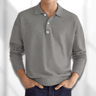 Fall Fine Knit Long Sleeve Button Polo Shirt for Men in Gray