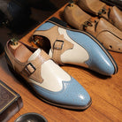 Perforated high shine monk strap dress shoe, view 8