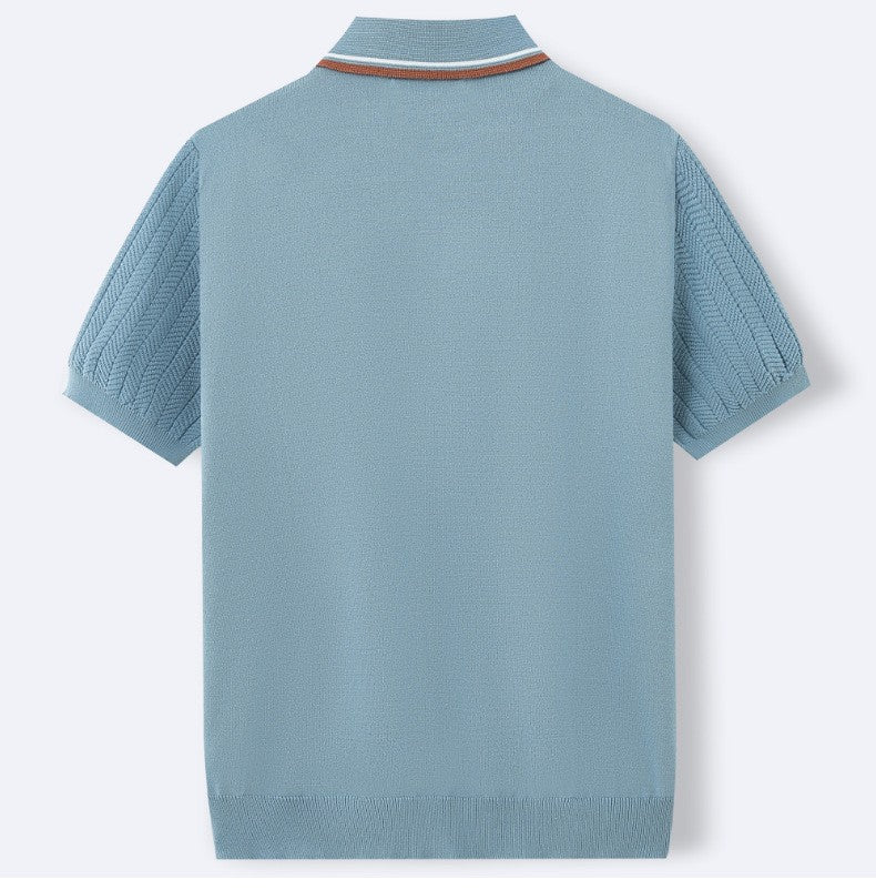 Ribbed textured knit three button polo, view 4