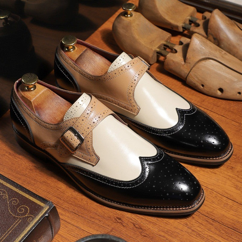 Perforated high shine monk strap dress shoe, view 3