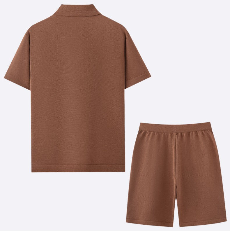 Mosaic knit shirt and shorts two piece set, view 3