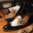Perforated high shine monk strap dress shoe, view 4