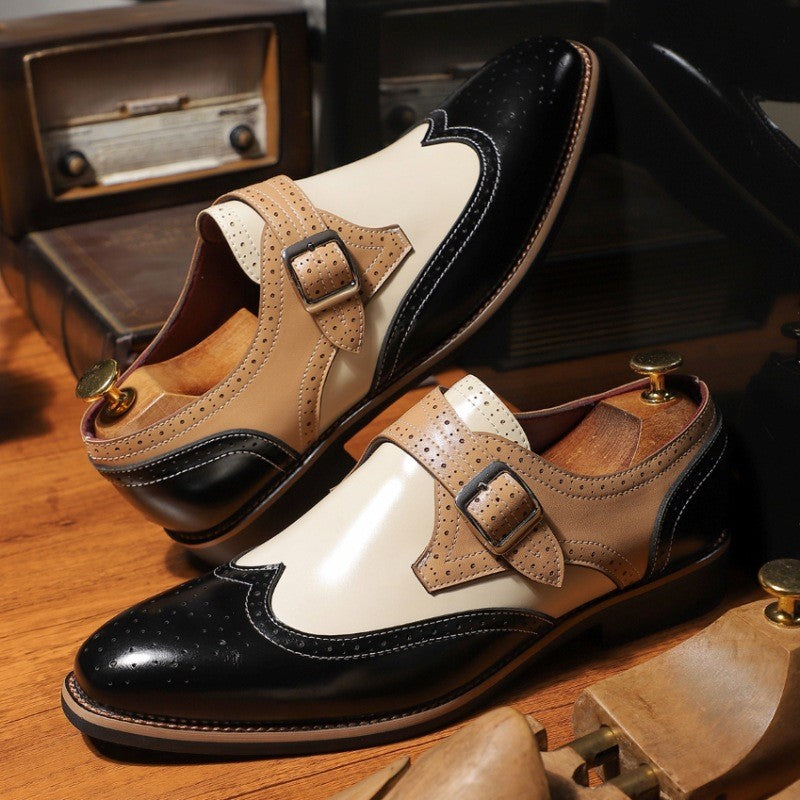 Perforated high shine monk strap dress shoe, view 4
