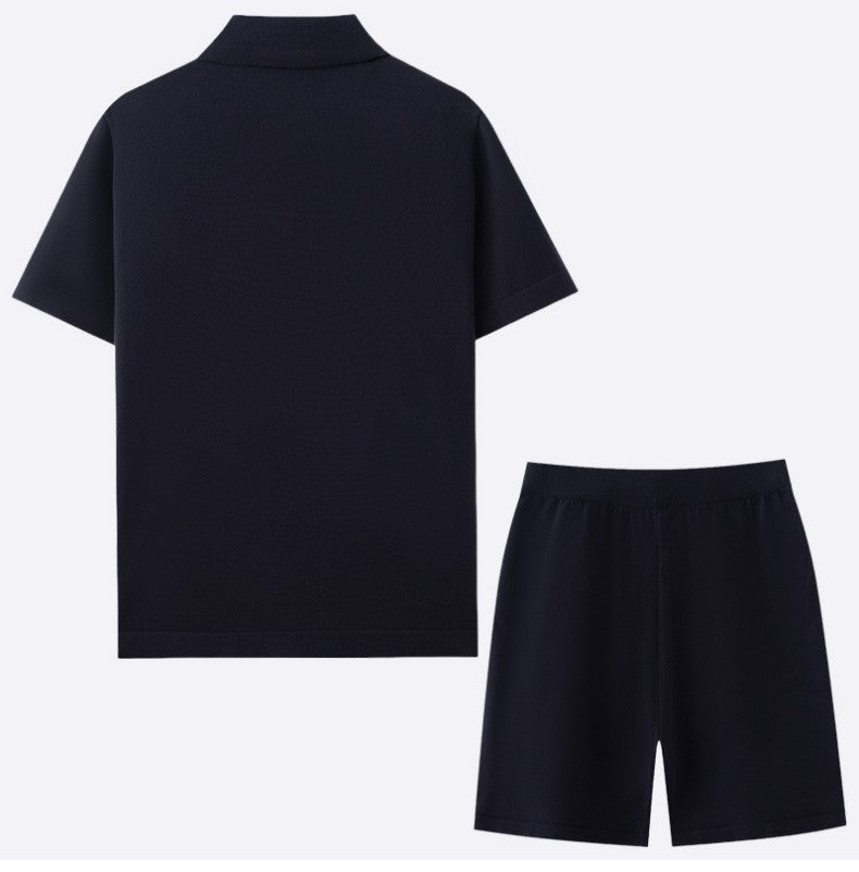 Mosaic knit shirt and shorts two piece set, view 9